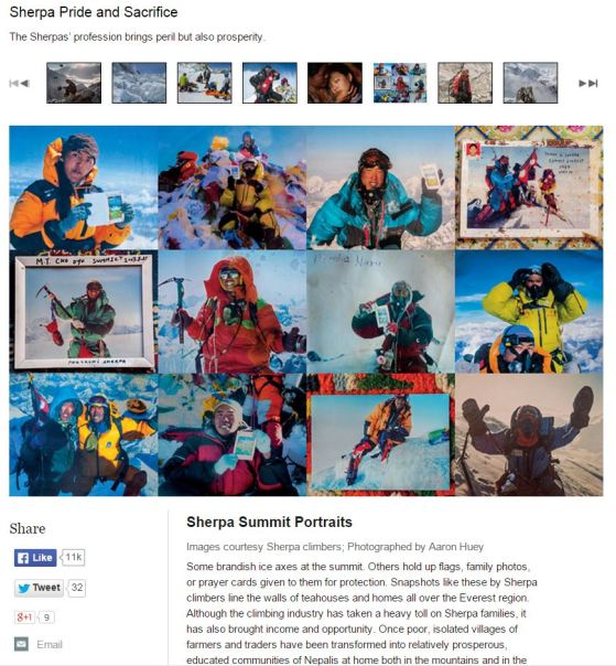 Halaman yang menampilkan para sherpa yang tewas diterjang dan tertimbun longsoran salju pada 18 April 2014. nationalgeographic.com